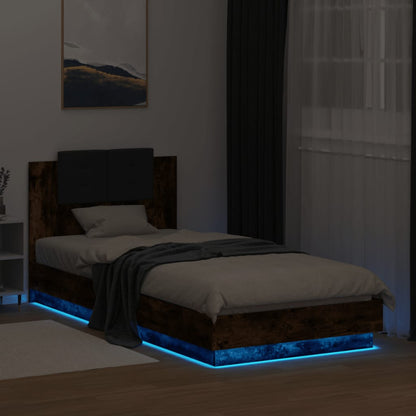 vidaXL Bed Frame with LED without Mattress Smoked Oak 90x200 cm