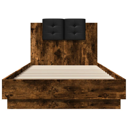 vidaXL Bed Frame with LED without Mattress Smoked Oak 90x200 cm