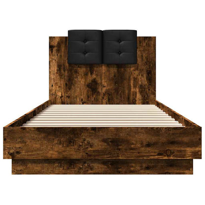 vidaXL Bed Frame with LED without Mattress Smoked Oak 90x200 cm