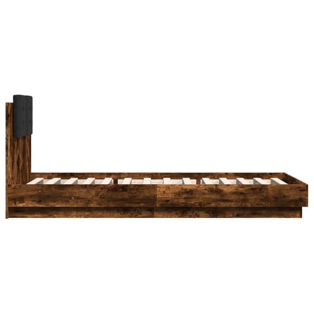 vidaXL Bed Frame with LED without Mattress Smoked Oak 90x200 cm