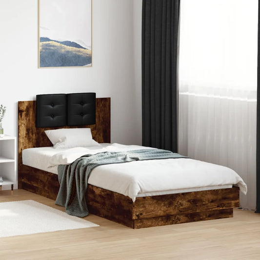 vidaXL Bed Frame | Smoked oak | Engineered wood, Plywood | Single | Lights