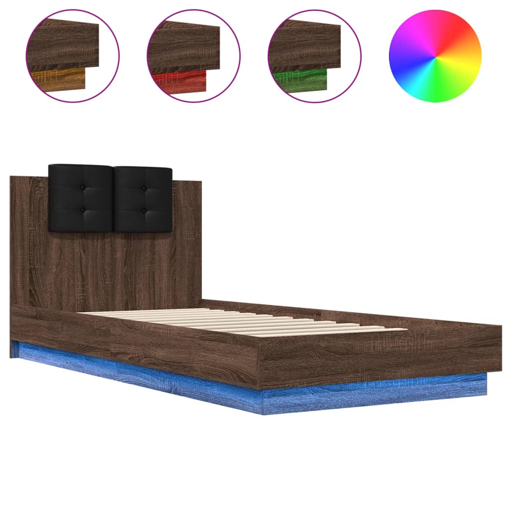 vidaXL Bed Frame | Brown Oak | Engineered wood, Plywood | 90 x 200 cm