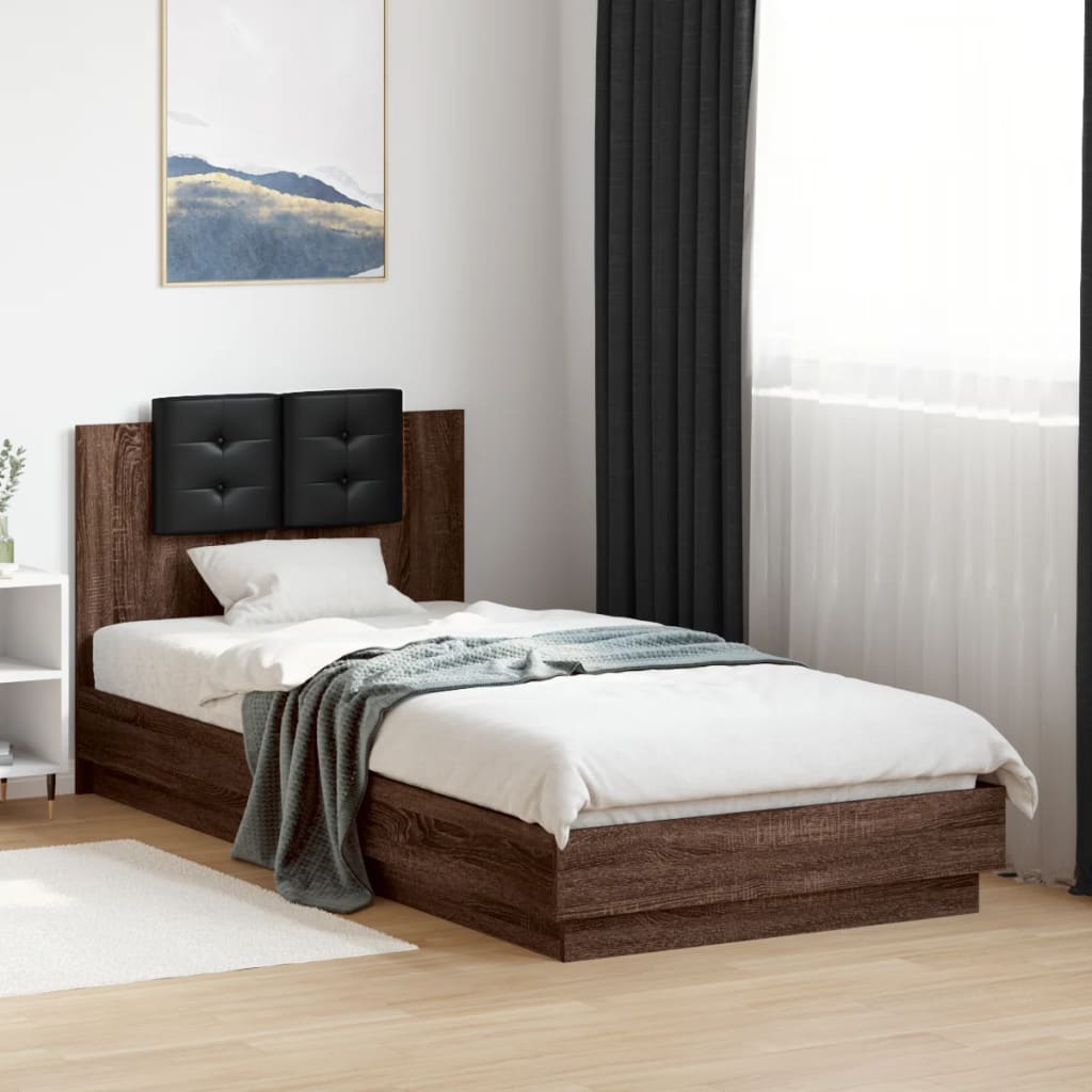 vidaXL Bed Frame | Brown Oak | Engineered wood, Plywood | 90 x 200 cm