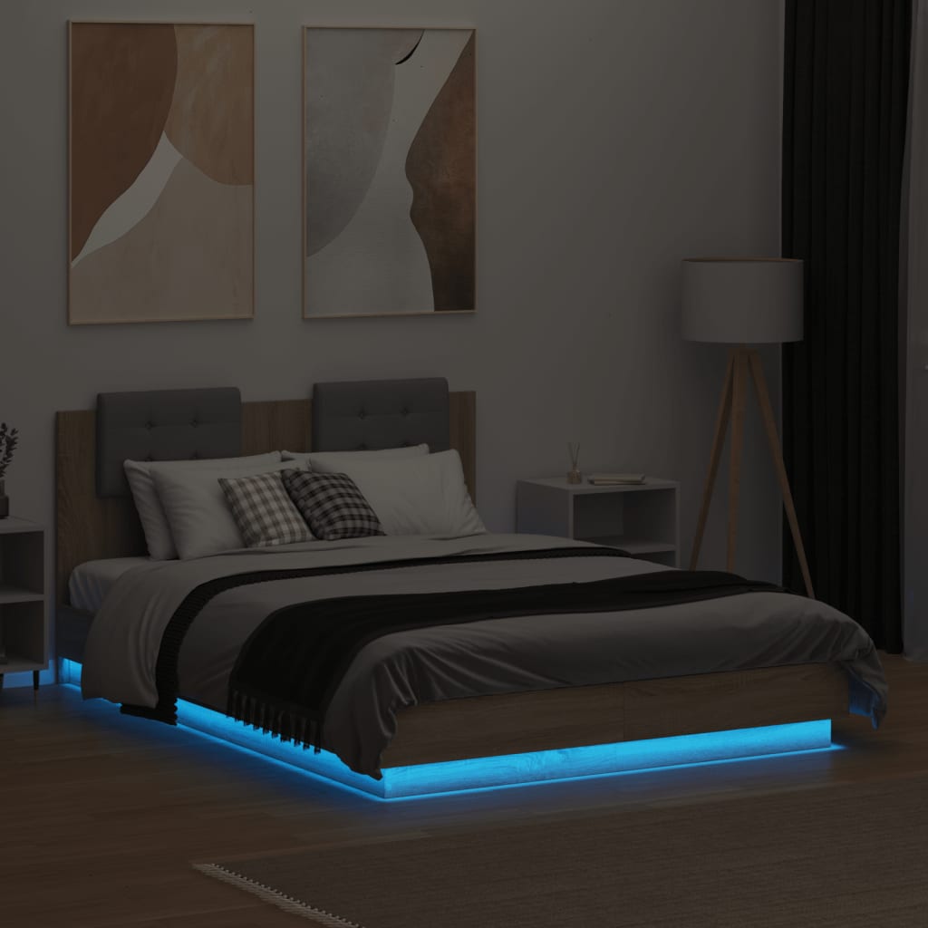 vidaXL Bed Frame with LED without Mattress Sonoma Oak 135x190 cm Double