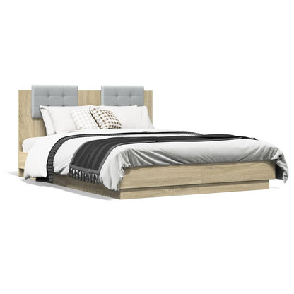vidaXL Bed Frame with LED without Mattress Sonoma Oak 135x190 cm Double
