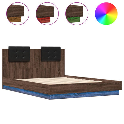 vidaXL Bed Frame with LED without Mattress Brown Oak 135x190 cm Double