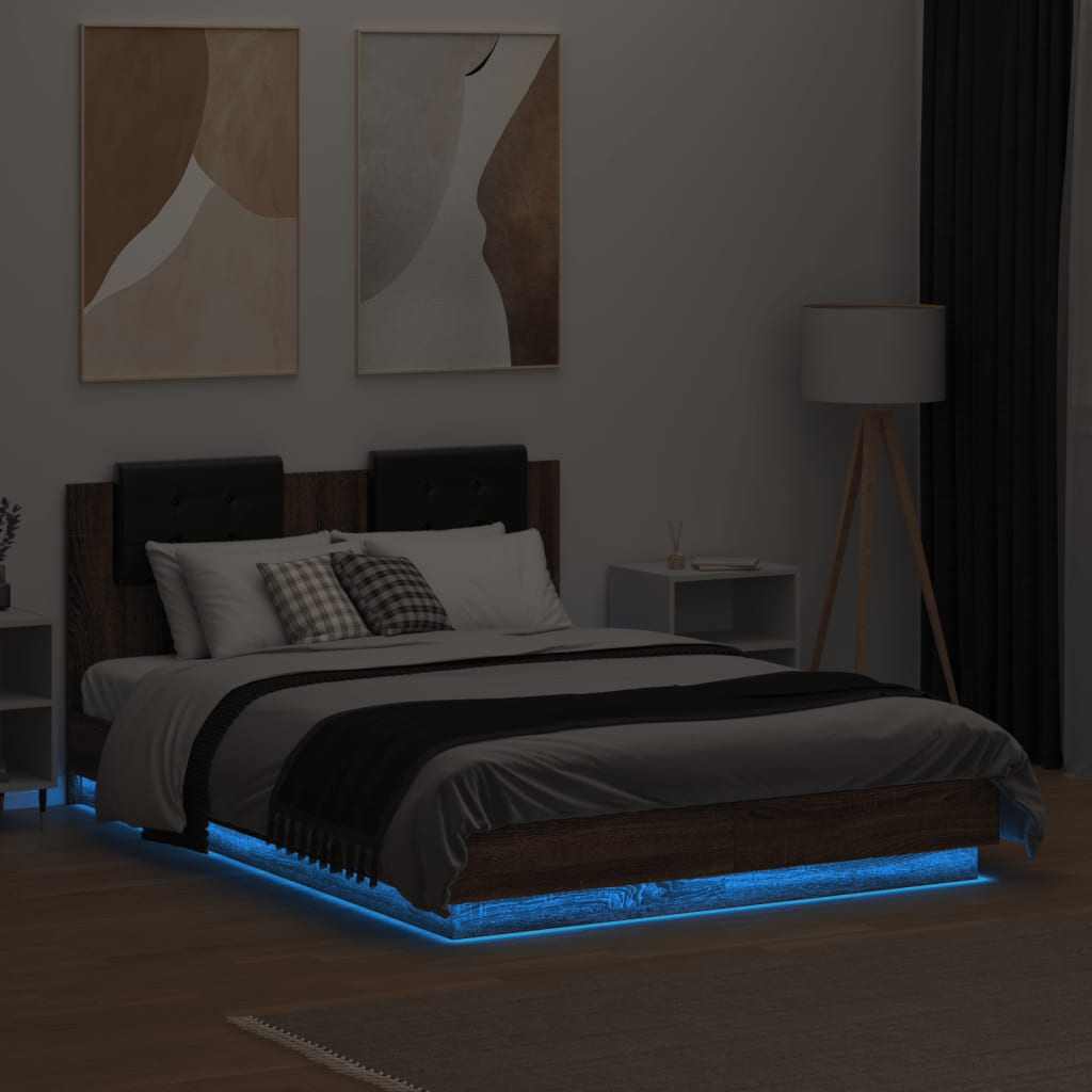 vidaXL Bed Frame with LED without Mattress Brown Oak 135x190 cm Double