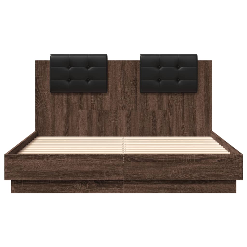 vidaXL Bed Frame with LED without Mattress Brown Oak 135x190 cm Double