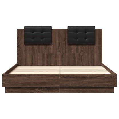 vidaXL Bed Frame with LED without Mattress Brown Oak 135x190 cm Double