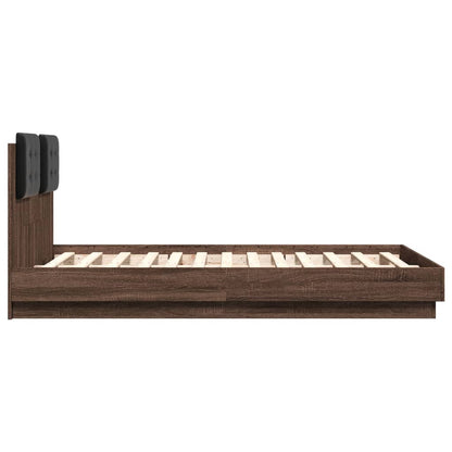 vidaXL Bed Frame with LED without Mattress Brown Oak 135x190 cm Double
