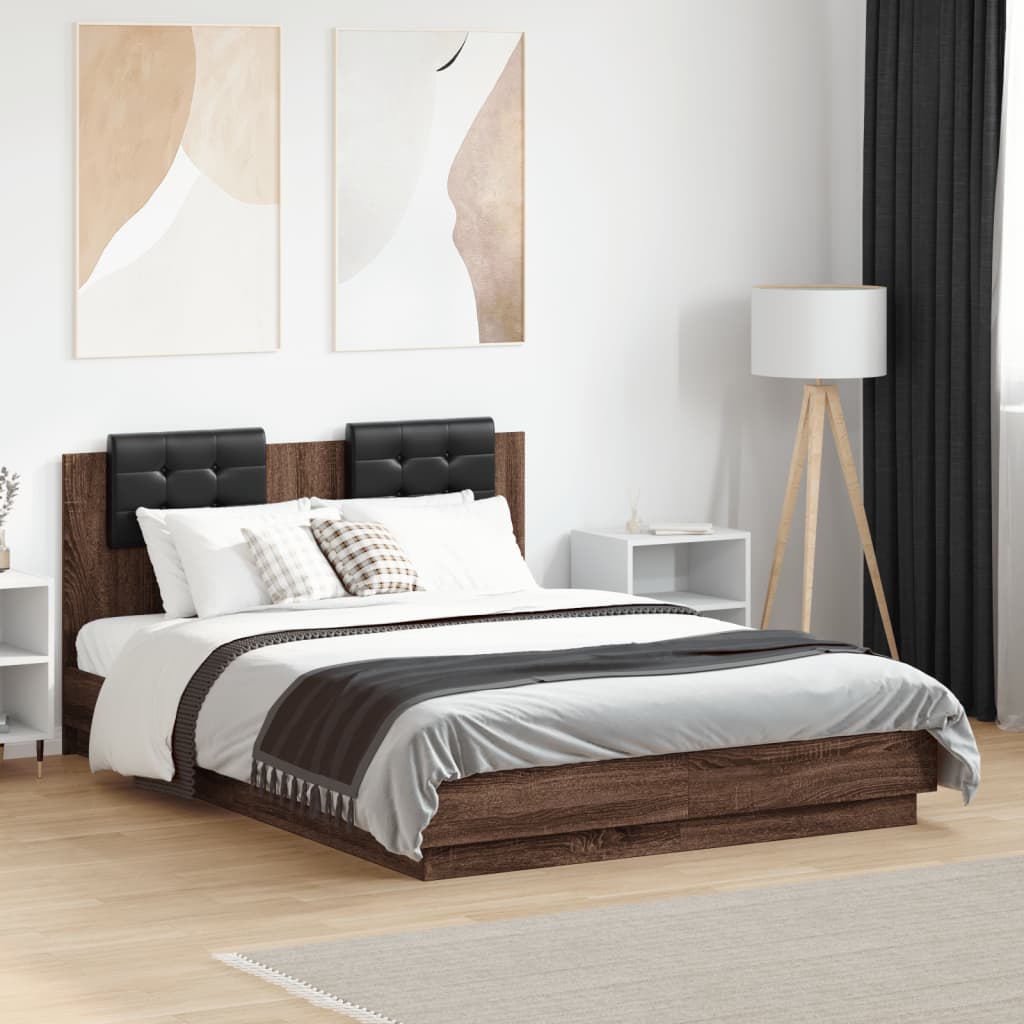 vidaXL Bed Frame with LED without Mattress Brown Oak 135x190 cm Double
