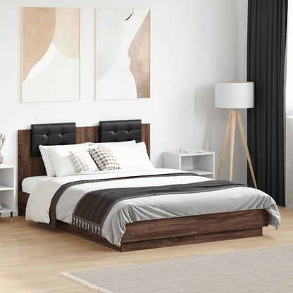 vidaXL Bed Frame with LED without Mattress Brown Oak 135x190 cm Double