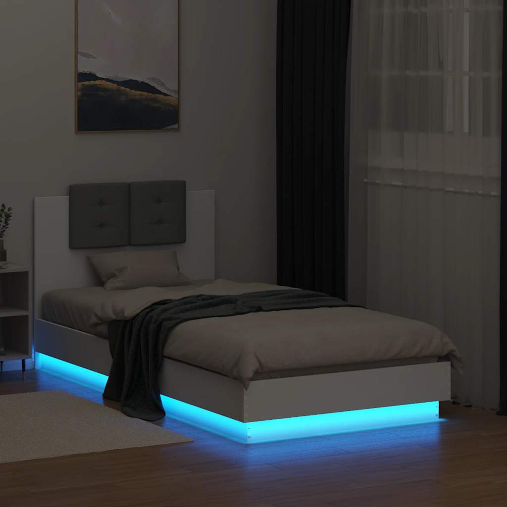 vidaXL Bed Frame with LED without Mattress White 90x190 cm Single