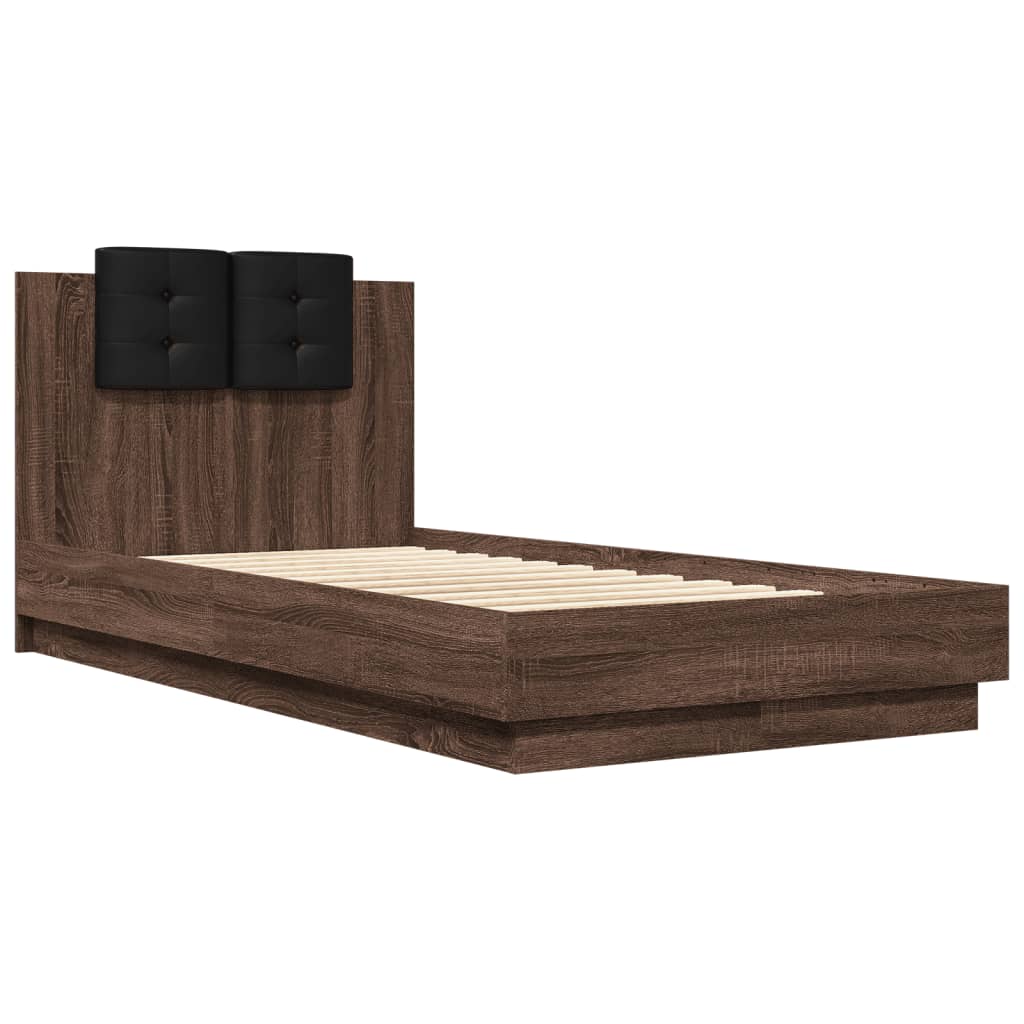 vidaXL Bed Frame with LED without Mattress Brown Oak 90x190 cm Single