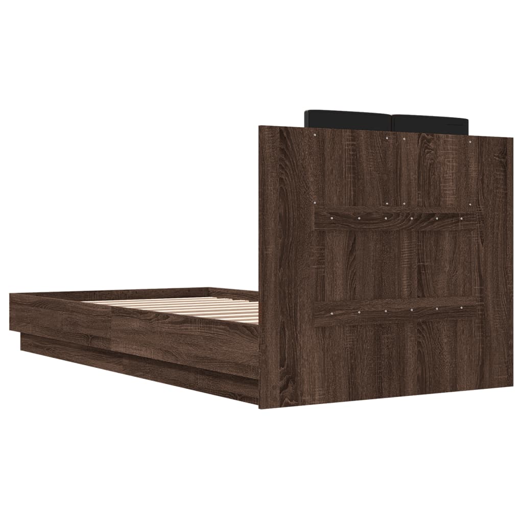 vidaXL Bed Frame with LED without Mattress Brown Oak 90x190 cm Single