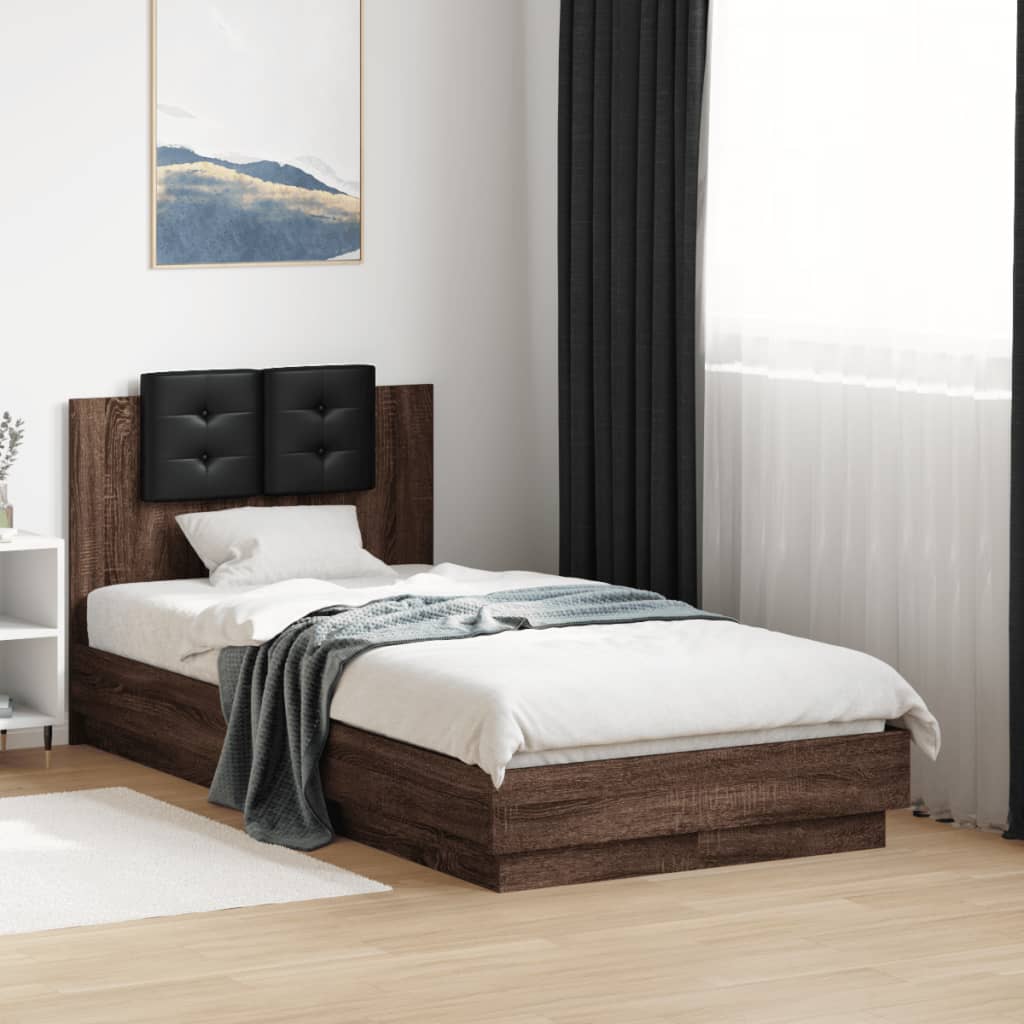 vidaXL Bed Frame with LED without Mattress Brown Oak 90x190 cm Single