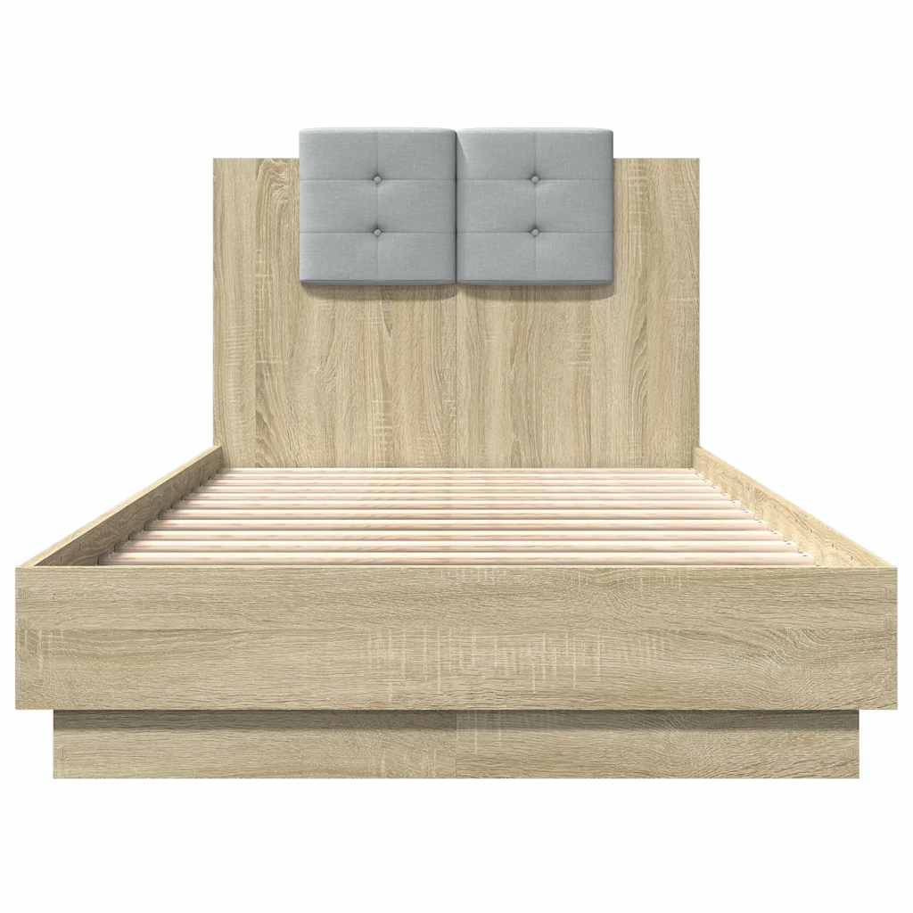 vidaXL Bed Frame with LED without Mattress Sonoma Oak 75x190 cm Small Single