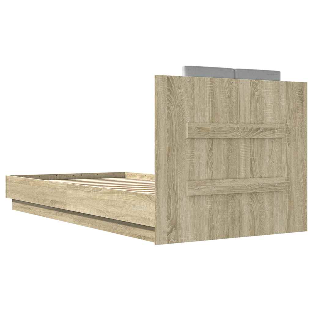 vidaXL Bed Frame with LED without Mattress Sonoma Oak 75x190 cm Small Single