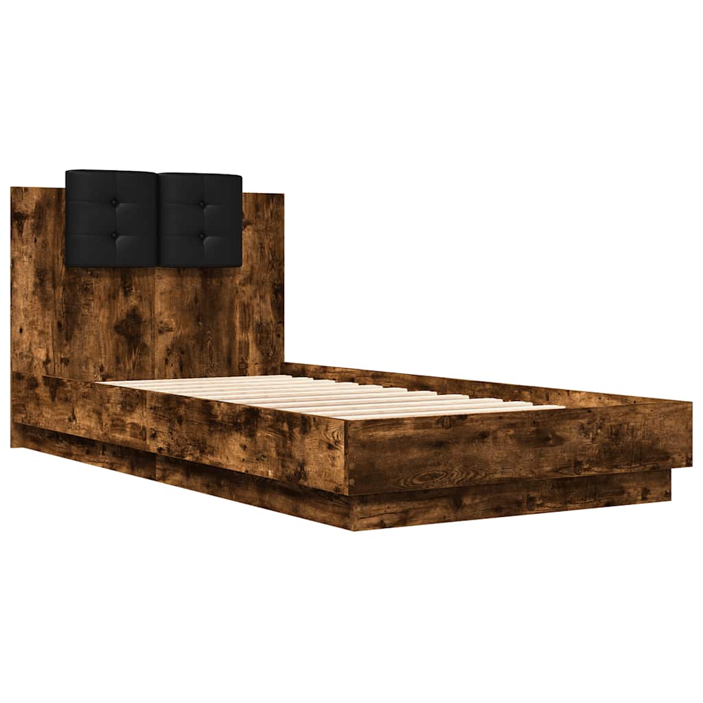 vidaXL Bed Frame with LED without Mattress Smoked Oak 75x190 cm Small Single