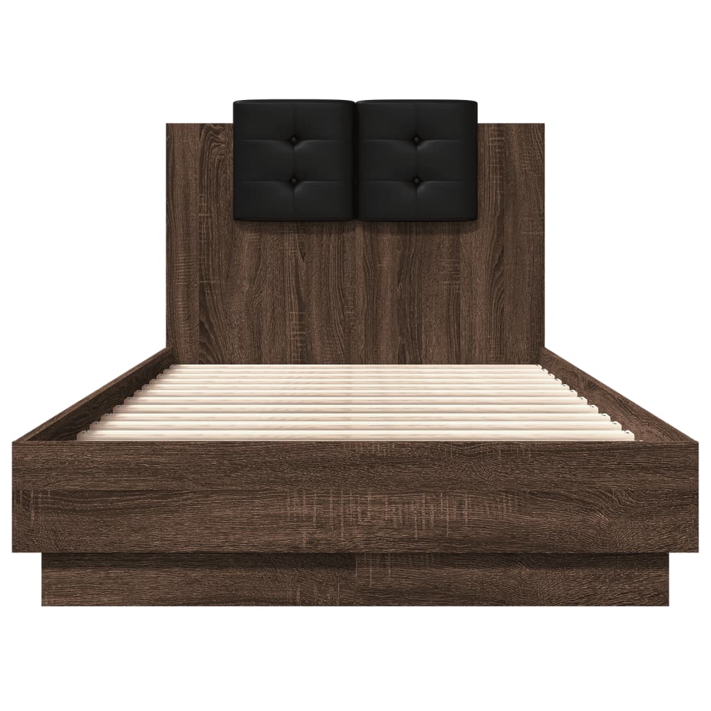 vidaXL Bed Frame | Brown Oak | Engineered wood, Plywood | Small Single | Lights