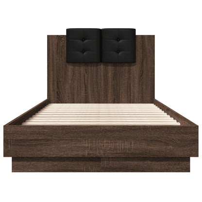 vidaXL Bed Frame | Brown Oak | Engineered wood, Plywood | Small Single | Lights