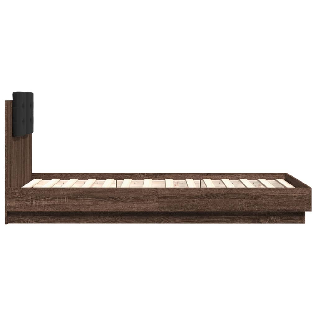 vidaXL Bed Frame | Brown Oak | Engineered wood, Plywood | Small Single | Lights