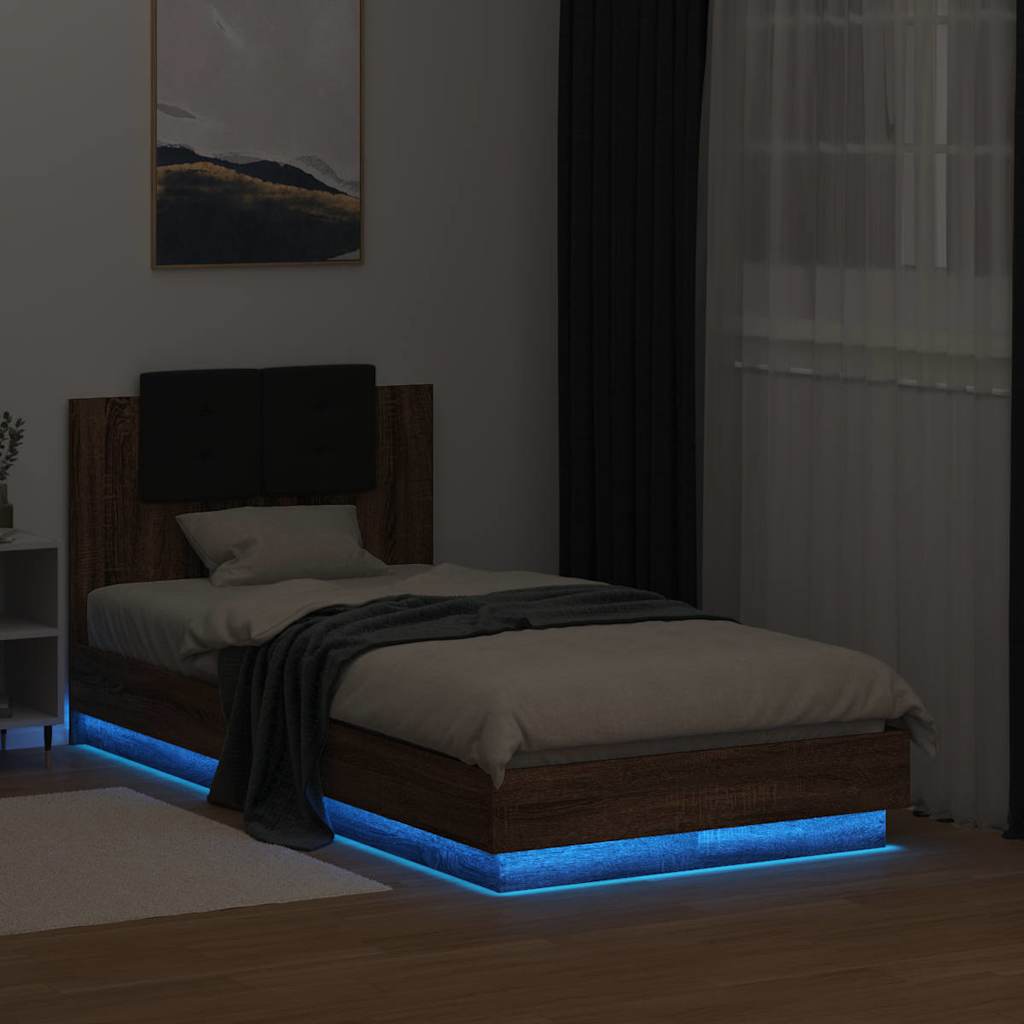 vidaXL Bed Frame with LED without Mattress Brown Oak 75x190 cm Small Single