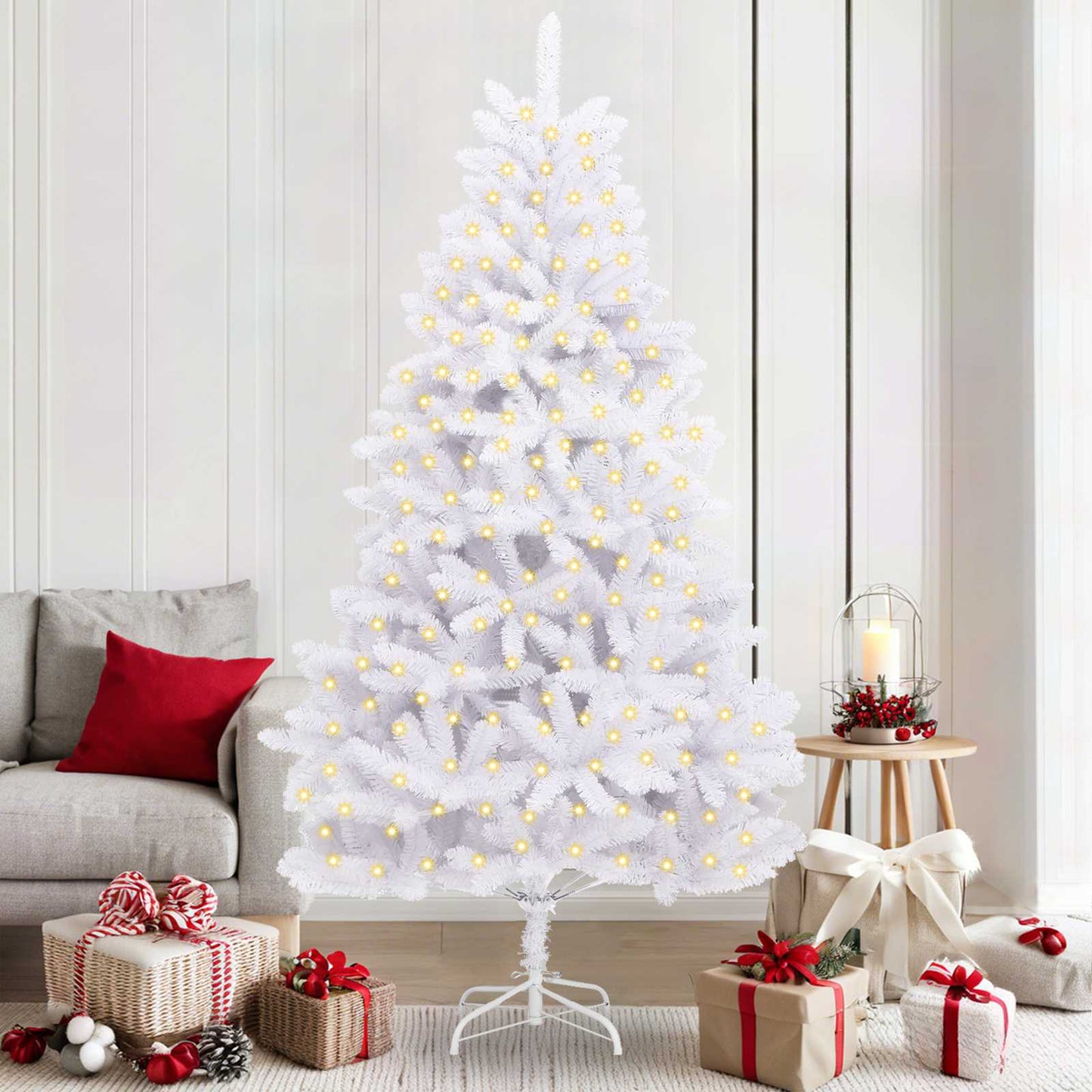 vidaXL Artificial Christmas Tree White 210 cm PVC and Metal