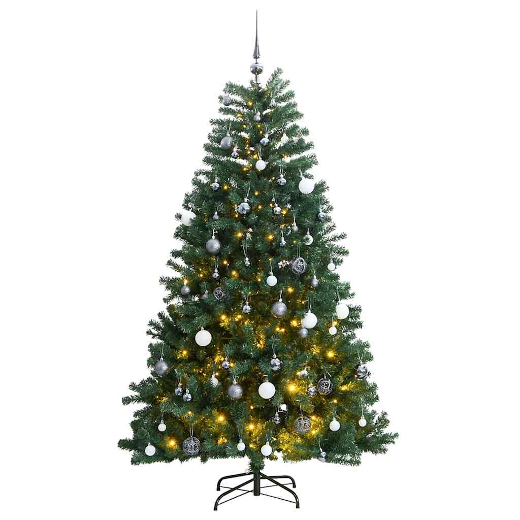 vidaXL Artificial Hinged Christmas Tree 300 LEDs & Ball Set 180 cm