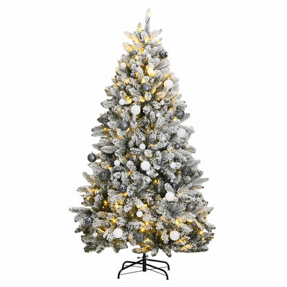 vidaXL Artificial Hinged Christmas Tree | Green and white | PVC and metal