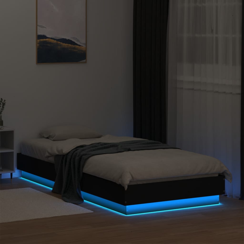 vidaXL Bed Frame without Mattress with LED Lights Black 100x200 cm