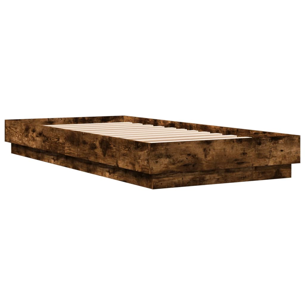 vidaXL Bed Frame without Mattress with LED Lights Smoked Oak 100x200 cm