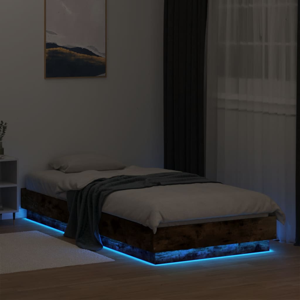 vidaXL Bed Frame without Mattress with LED Lights Smoked Oak 100x200 cm