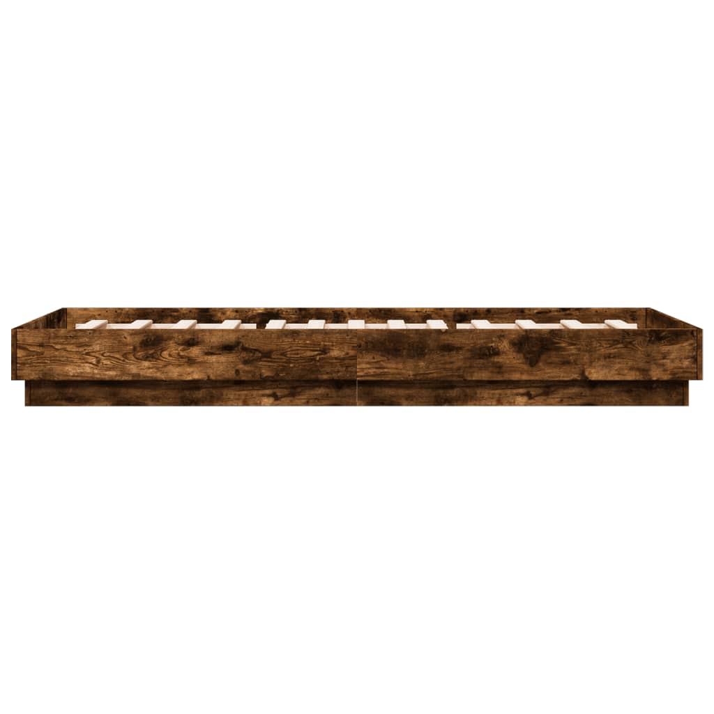 vidaXL Bed Frame without Mattress with LED Lights Smoked Oak 100x200 cm