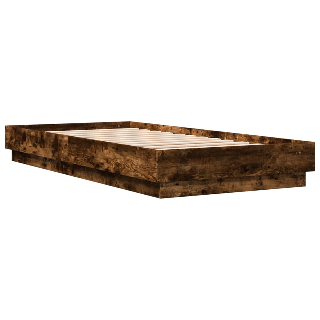 vidaXL Bed Frame without Mattress with LED Lights Smoked Oak 100x200 cm
