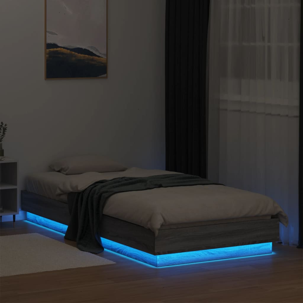 vidaXL Bed Frame without Mattress with LED Lights Grey Sonoma 100x200 cm