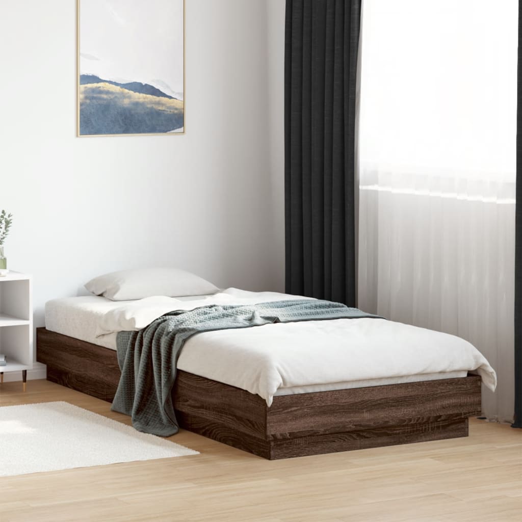 vidaXL Bed Frame without Mattress with LED Lights Brown Oak 100x200 cm