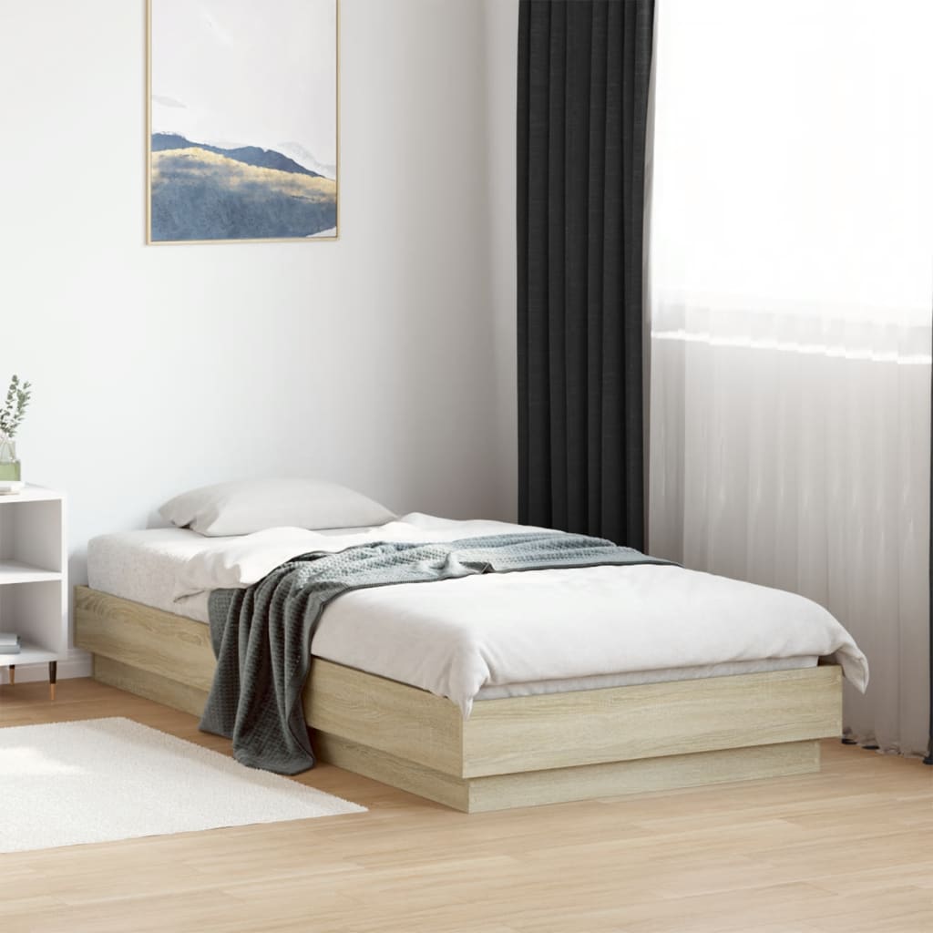 vidaXL Bed Frame without Mattress with LED Lights Sonoma Oak 90x190 cm Single