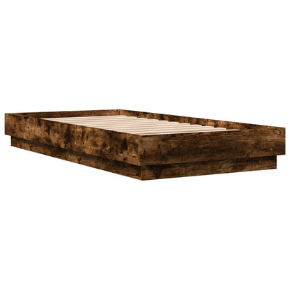 vidaXL Bed Frame without Mattress with LED Lights Smoked Oak 90x190 cm Single