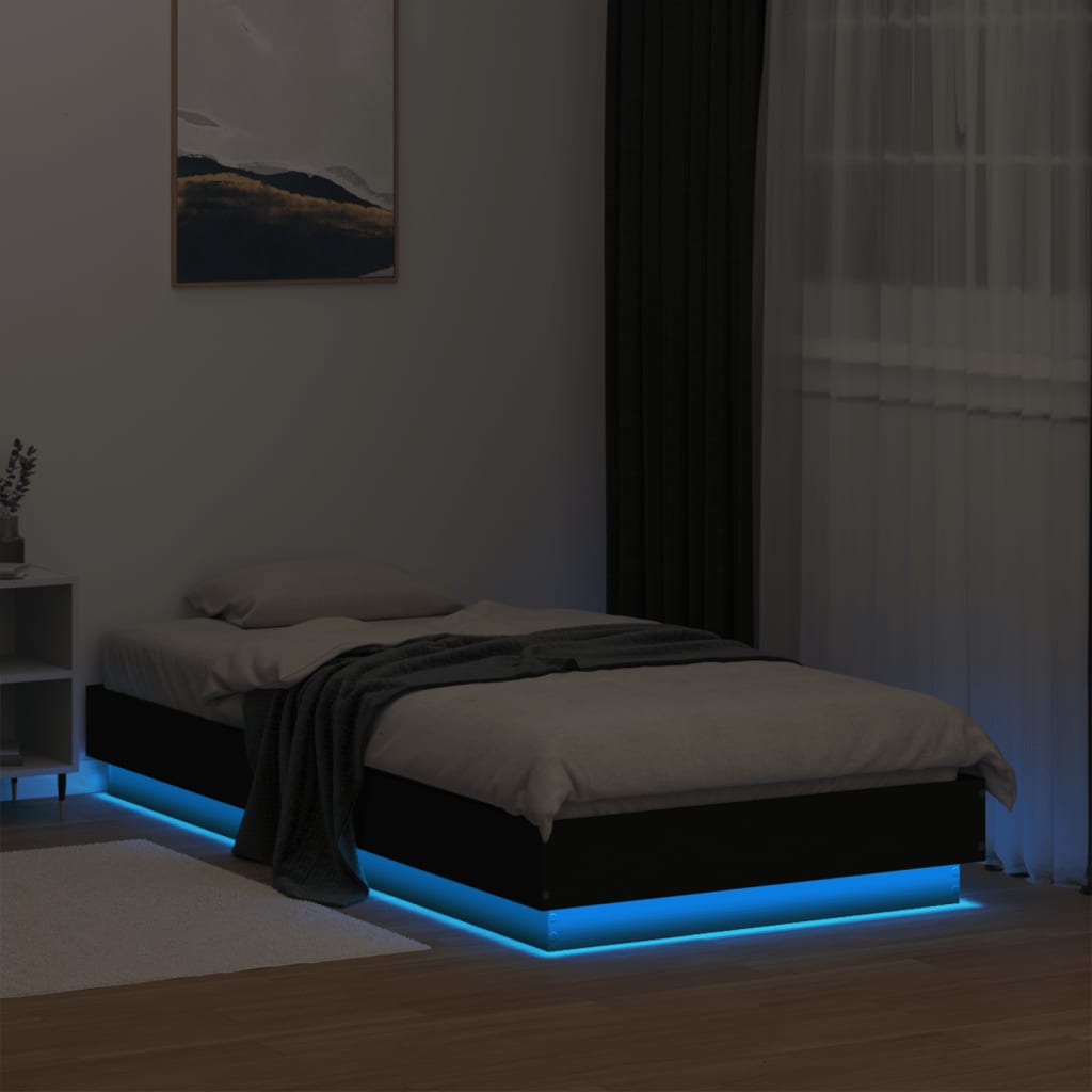 vidaXL Bed Frame without Mattress with LED Lights Black 75x190 cm Small Single