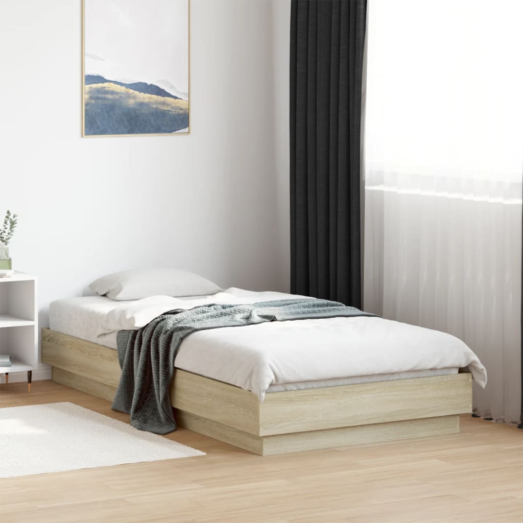 vidaXL Bed Frame without Mattress with LED Lights Sonoma Oak 75x190 cm Small Single