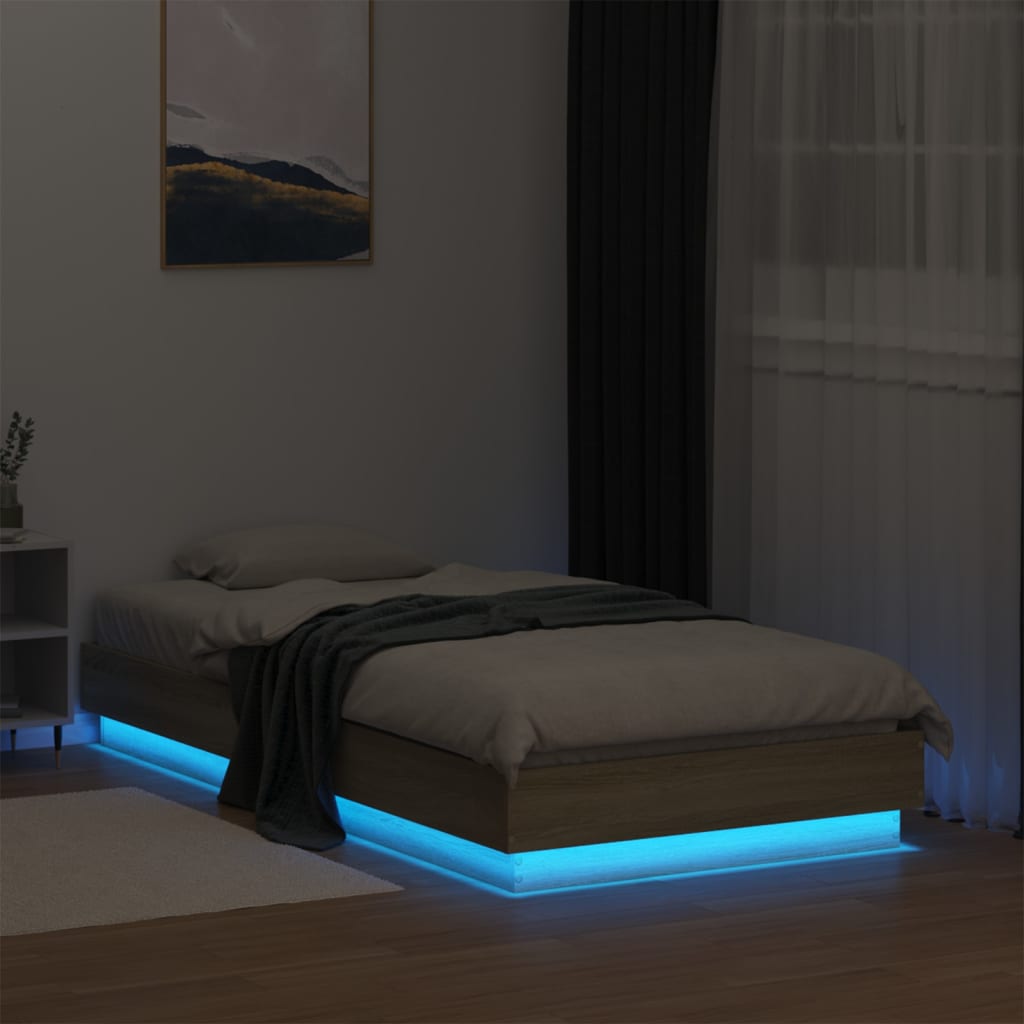 vidaXL Bed Frame without Mattress with LED Lights Sonoma Oak 75x190 cm Small Single