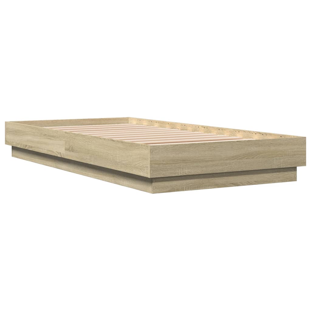 vidaXL Bed Frame without Mattress with LED Lights Sonoma Oak 75x190 cm Small Single