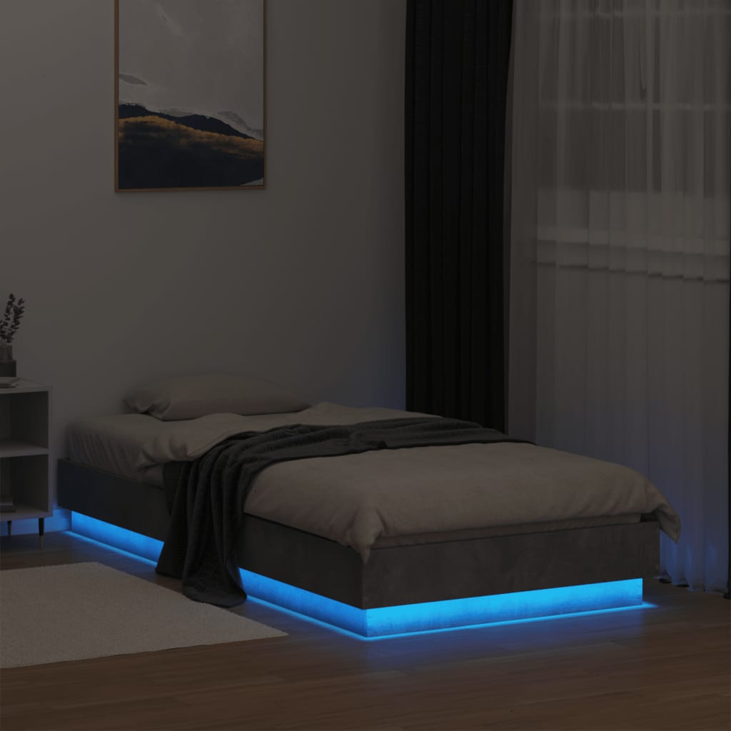 vidaXL Bed Frame without Mattress with LED Lights Concrete Grey 75x190 cm Small Single
