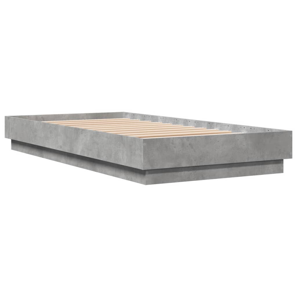 vidaXL Bed Frame without Mattress with LED Lights Concrete Grey 75x190 cm Small Single