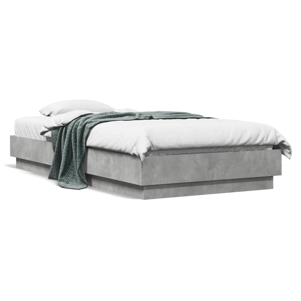vidaXL Bed Frame without Mattress with LED Lights Concrete Grey 75x190 cm Small Single