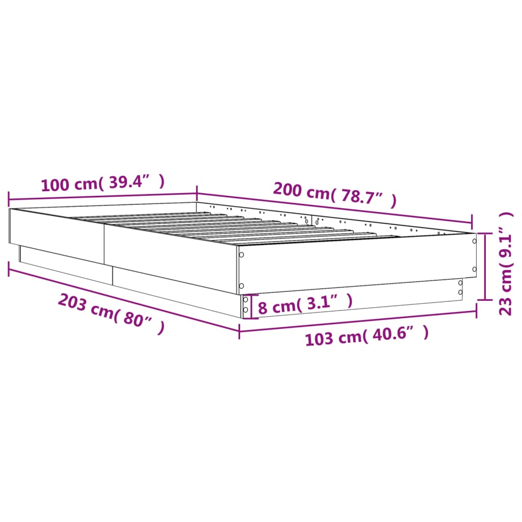 vidaXL Bed Frame without Mattress White 100x200 cm Engineered Wood