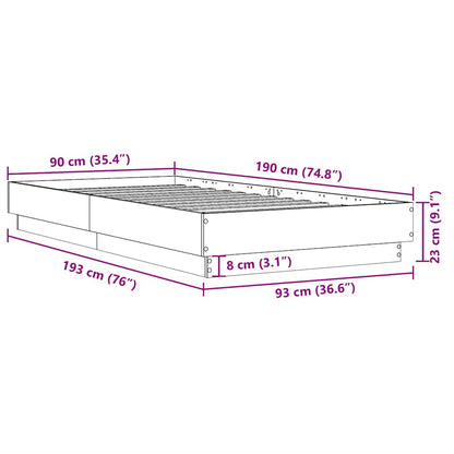 vidaXL Bed Frame without Mattress Smoked Oak 90x190 cm Single Engineered Wood