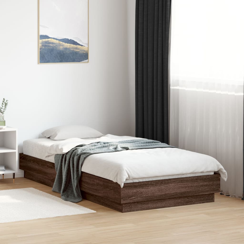 vidaXL Bed Frame without Mattress Brown Oak 75x190 cm Small Single Engineered Wood