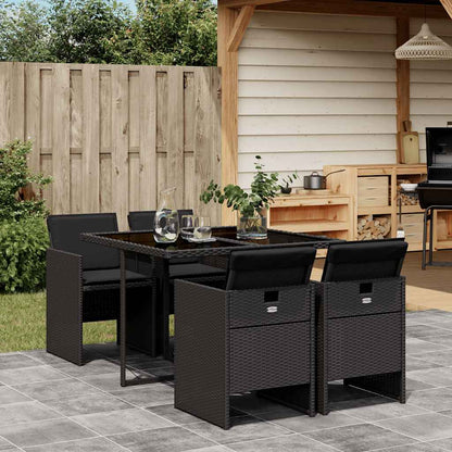 vidaXL 5 Piece Garden Dining Set with Cushions Black Poly Rattan
